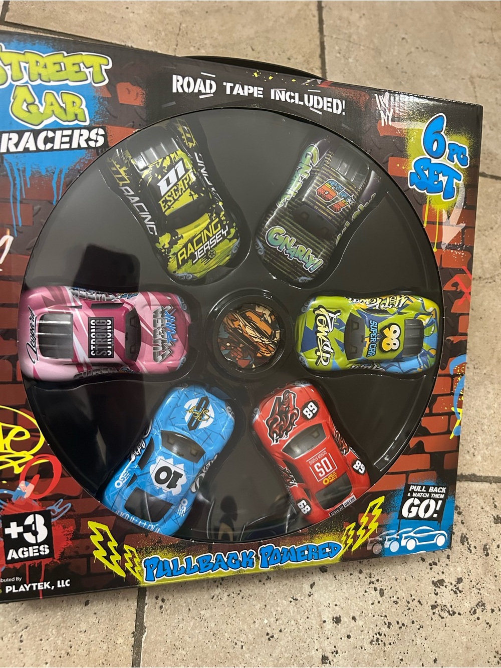 Street Car Racers 6-Piece Pullback Toy Car Set - Multicolor road tape included